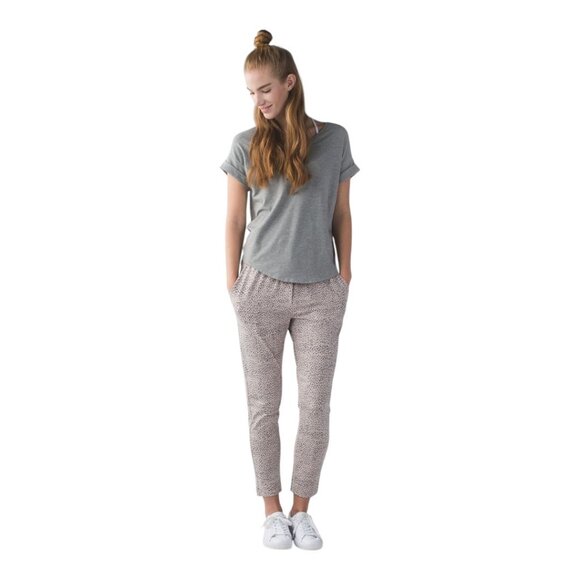 Lululemon Jet Crop Slim Luon Dot Print Elastic Waist Drawstring Pants Size S - Picture 1 of 6